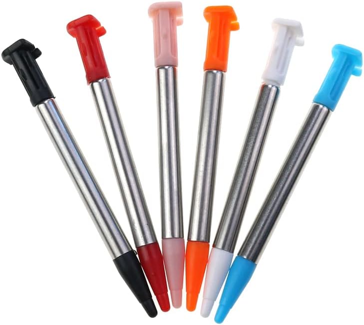 for Nintendo NEW 2DS XL - 6 Multi-Colour Metal Retractable Extendable Stylus Pen