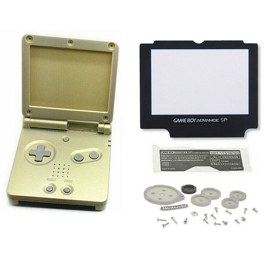 for Gameboy Advance SP - Gold Replacement Full Housing Shell Lens & Tools | FPC
