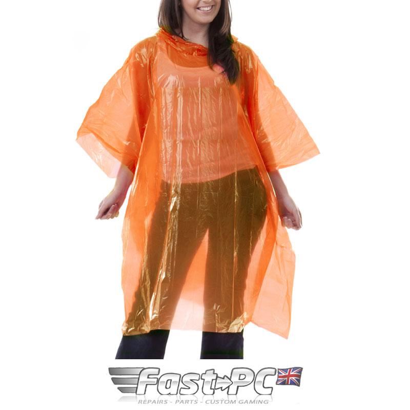 Adult Coloured Emergency Waterproof Hooded Theme Park Rain Poncho Mac Coat