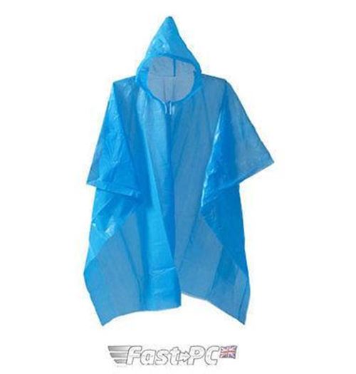 Adult Coloured Emergency Waterproof Hooded Theme Park Rain Poncho Mac Coat