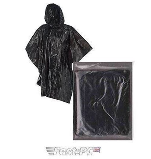 Adult Coloured Emergency Waterproof Hooded Theme Park Rain Poncho Mac Coat