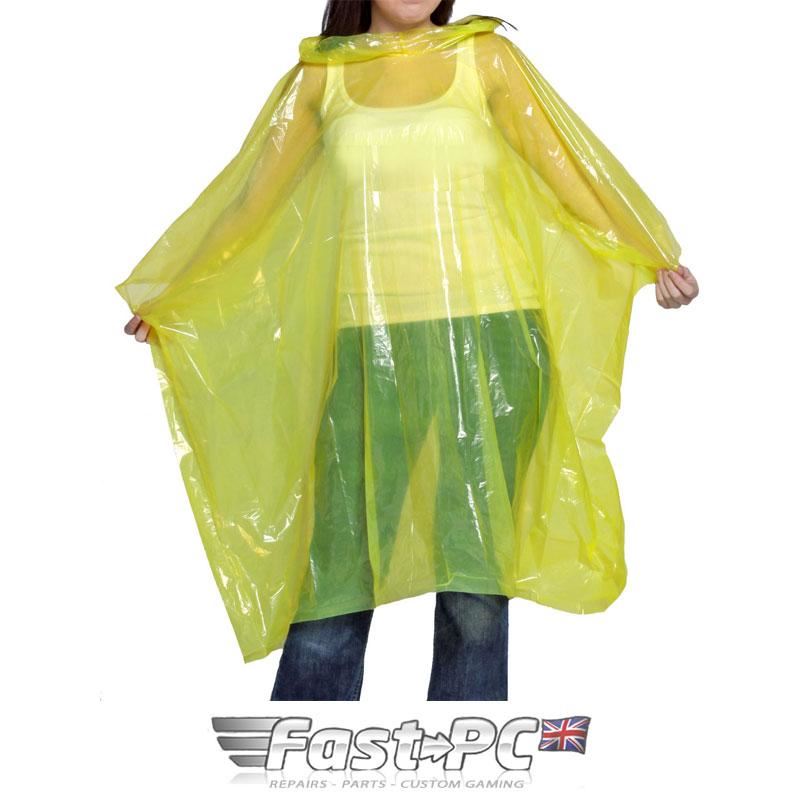 Adult Coloured Emergency Waterproof Hooded Theme Park Rain Poncho Mac Coat
