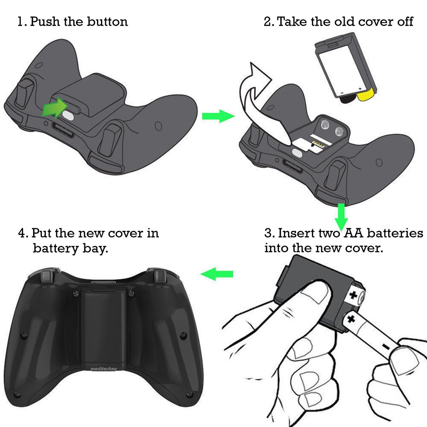 5x Black Xbox 360 Controller AA Battery Holder Shell Back Door Cover