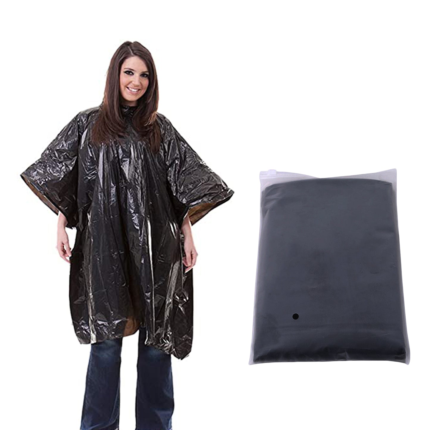 Black Festivals & Theme Parks Waterproof Hooded Emergency Rain Poncho Mac Coat