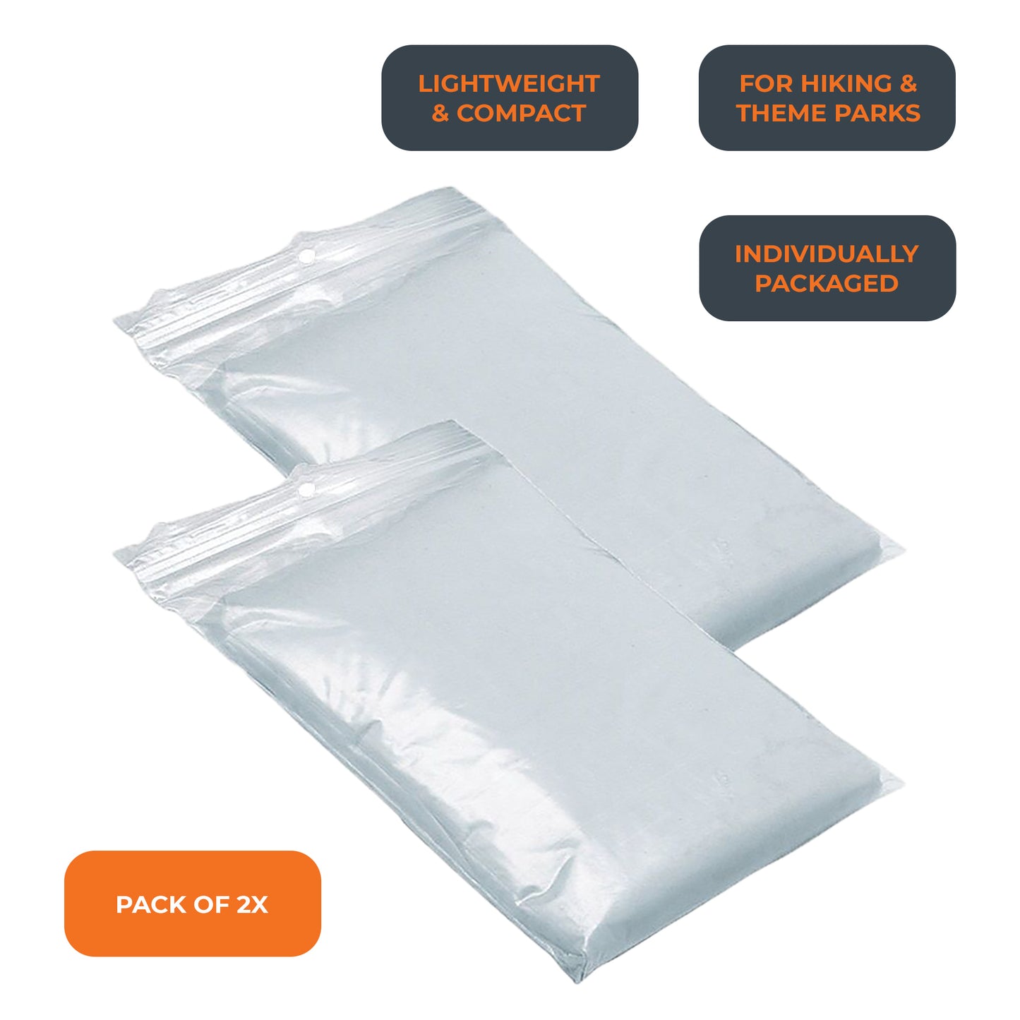 2x Adult Clear Waterproof Emergency Theme Park Festival Rain Poncho Mac Coat