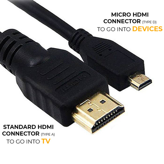 Premium Micro HDMI to Standard HDMI Cable - Go Pro & Tesco Hudl to TV 4K