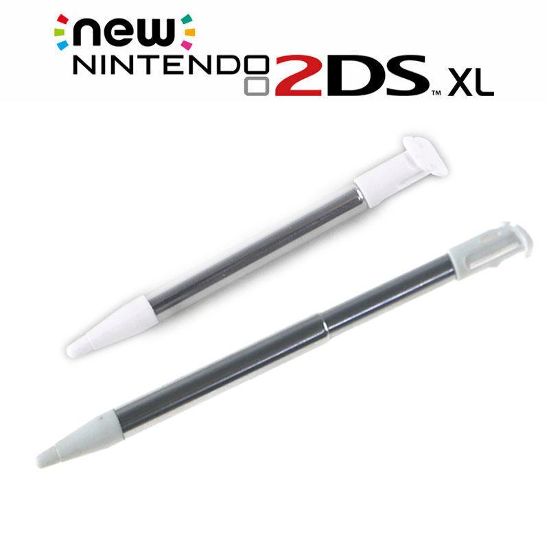 for Nintendo NEW 2DS XL - 2x White Metal Retractable Extendable Stylus Pens |FPC