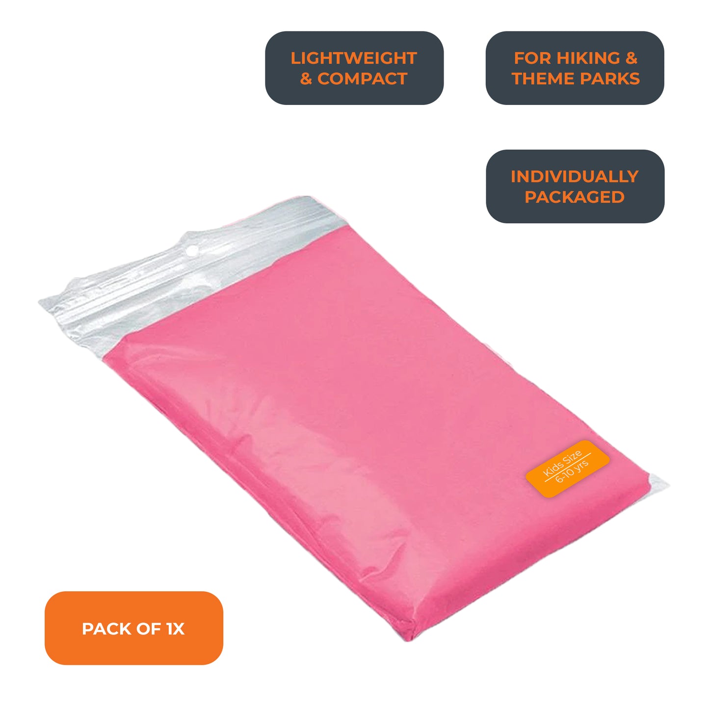 Kids Pink Disposable Waterproof Hooded Rain Poncho Mac Coat Theme Parks Concerts