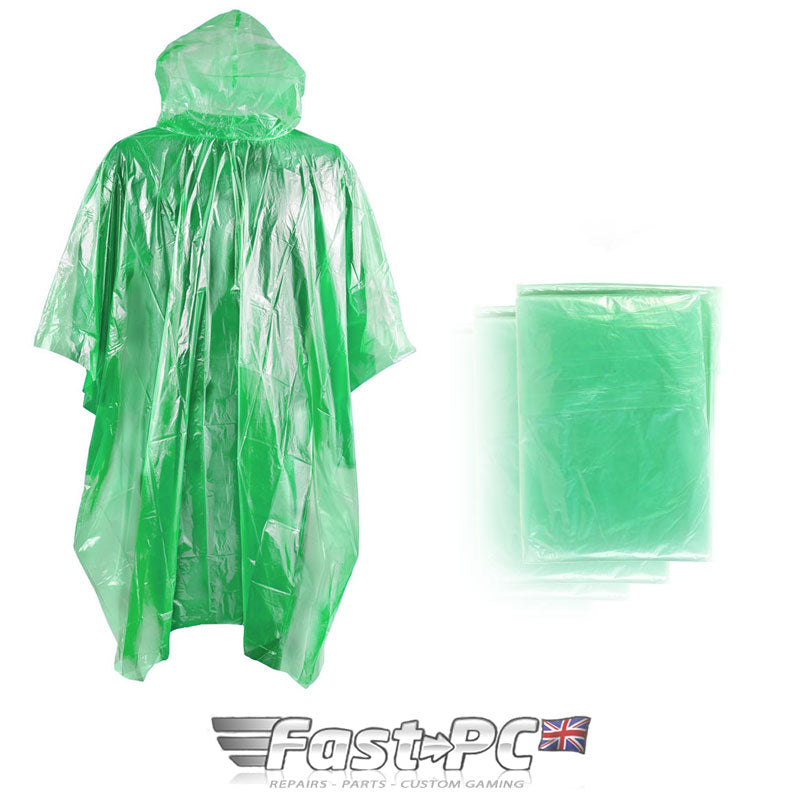 Adult Coloured Emergency Waterproof Hooded Theme Park Rain Poncho Mac Coat