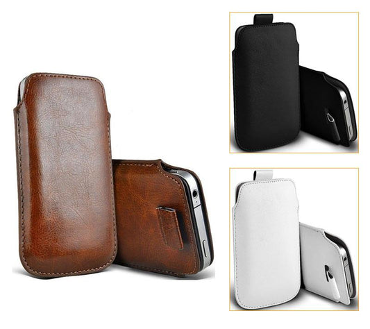 for iPhone 14 13 12 11 XS XR X 8 7 - Soft Faux Leather Pull Tab Pouch Case | FPC