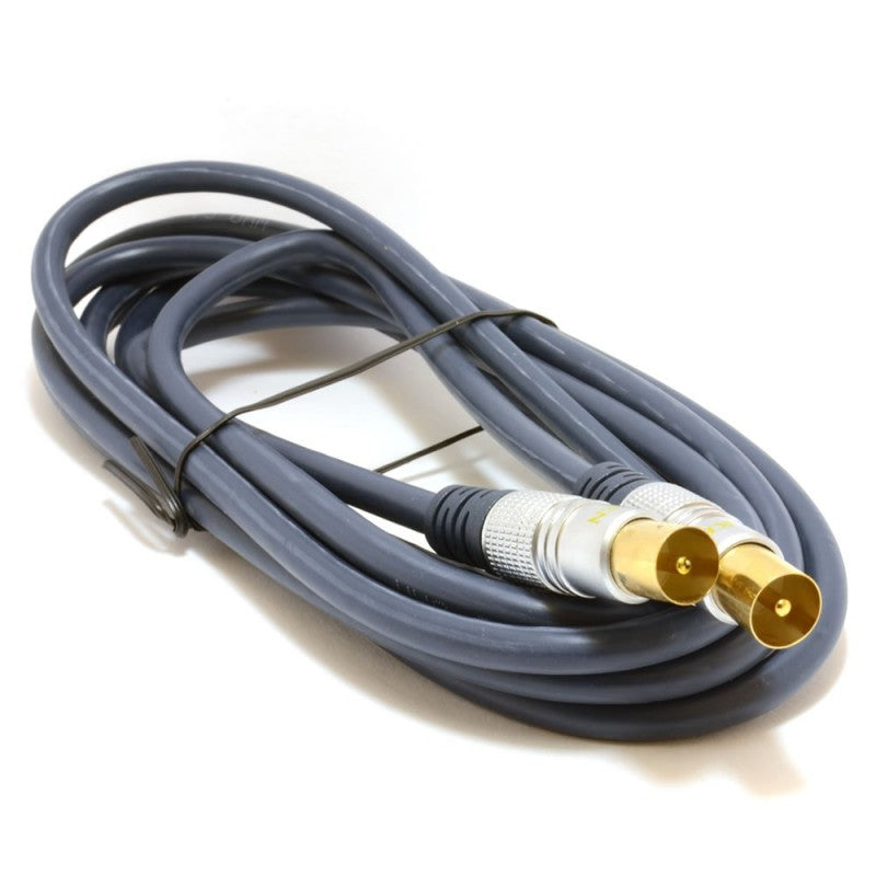 2m Silver Gold PRO High Quality TV Coaxial Aerial Male-Male Cable Lead | FPC