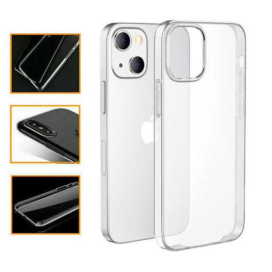 for iPhone 15 14 13 12 11 XS XR SE - Clear Hard Plastic Clip on Back Case Cover