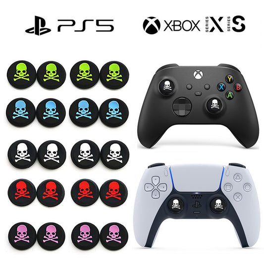 for Xbox Series S|X One PS5 PS4 - 4x Skull & Cross Bones Thumbstick Grip Covers
