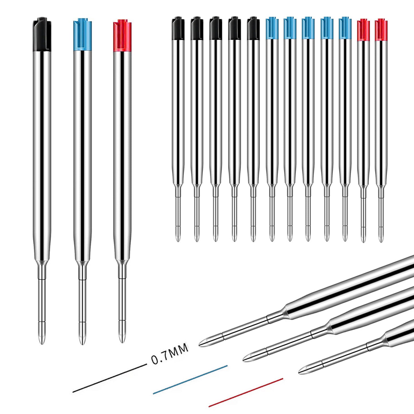 For Parker Ballpoint Pen - Black Blue Red Medium 0.7mm Compatible Ink Refills