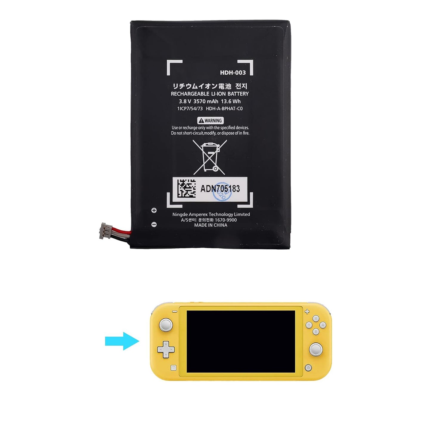 for Nintendo Switch Lite Console HDH-001 - Replacement 3570mAh Battery HDH-003