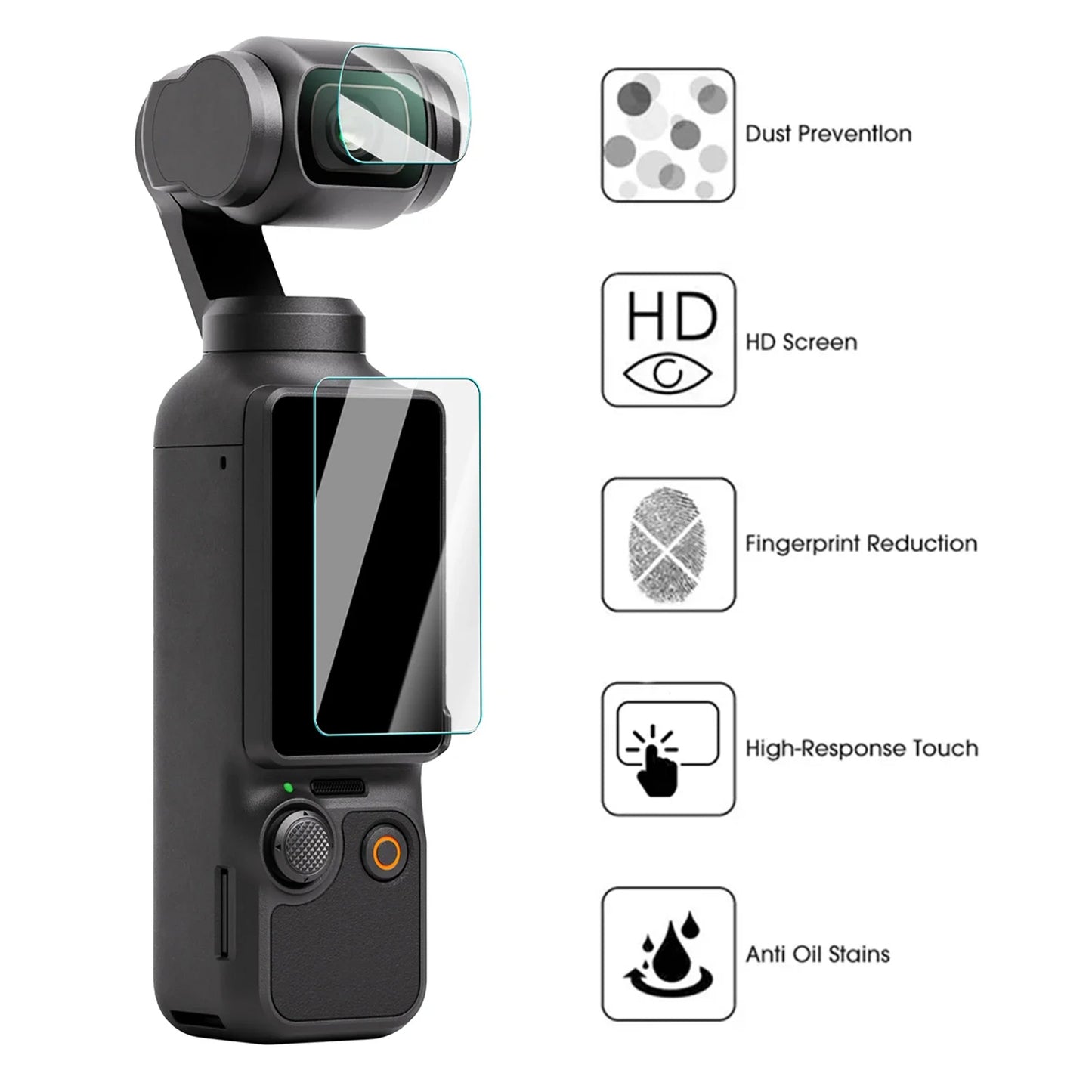 for DJI Osmo Pocket 3 Camera Lens & LCD - 9H Tempered Glass Screen Protector HD