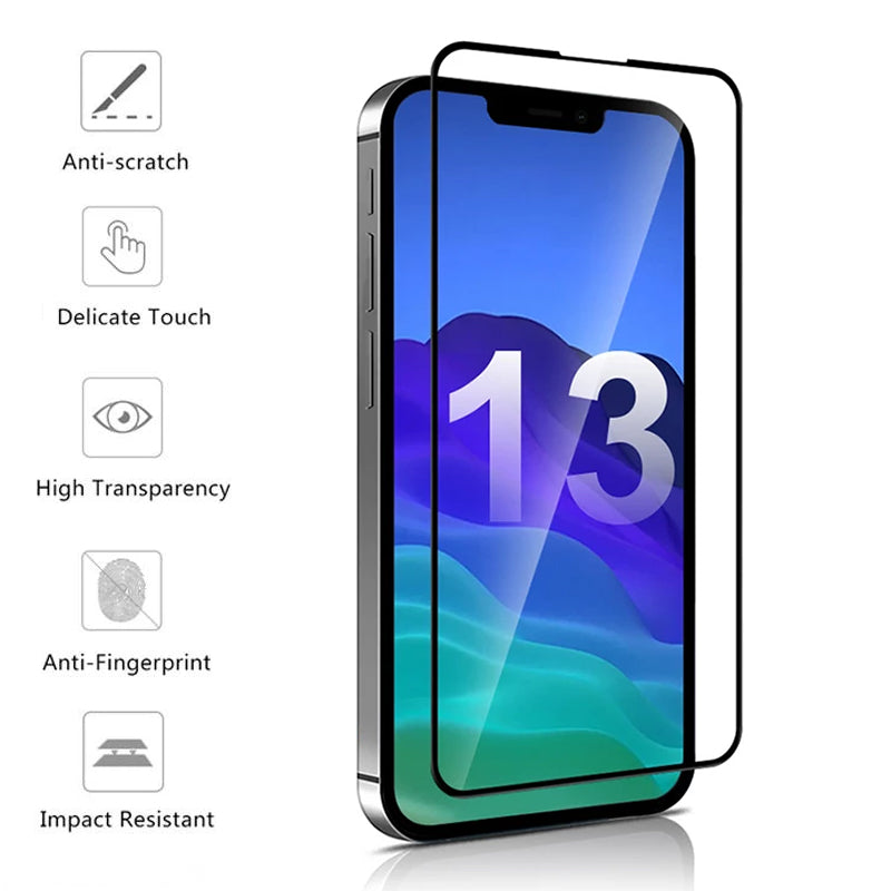 for iPhone 14 13 12 11 XR XS - 2x Tempered Glass Screen Protector Full Coverage