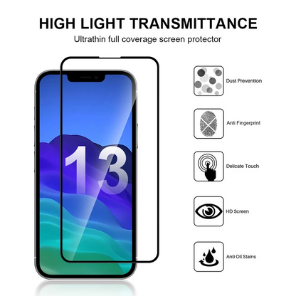 for iPhone 14 13 12 11 XR XS - 2x Tempered Glass Screen Protector Full Coverage