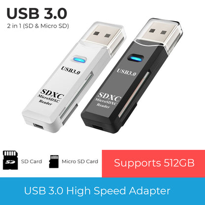 2 IN 1 USB 3.0  Memory Card Reader High Speed Adapter Micro SD SDXC TF