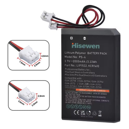 for All PS4 Controllers - Dual Use 2000mAh Replacement Battery (Fat Slim Pro)