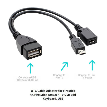 For Amazon Firestick 4K TV - 2in1 Micro USB OTG Adapter Power Cable Splitter HDD