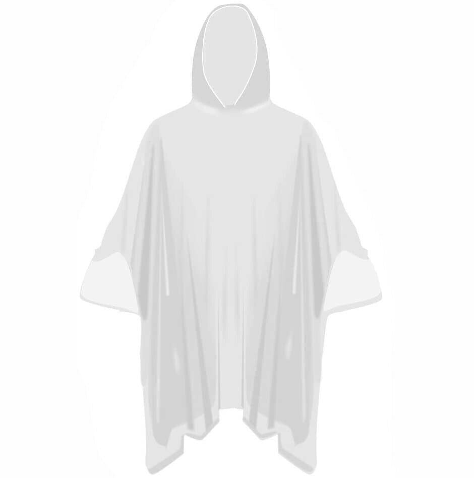 2x Adult Clear Waterproof Emergency Theme Park Festival Rain Poncho Mac Coat