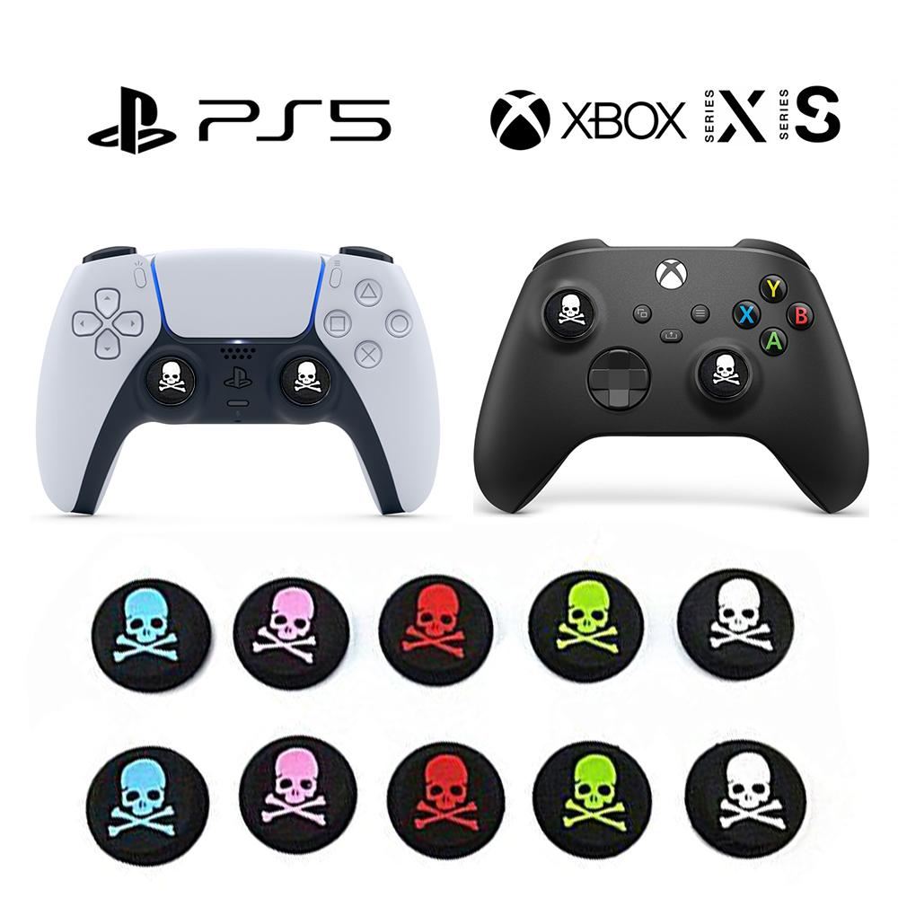 for Xbox Series S|X & PS5 - 2x Skull & Bones Silicone Thumb Stick Grip Covers