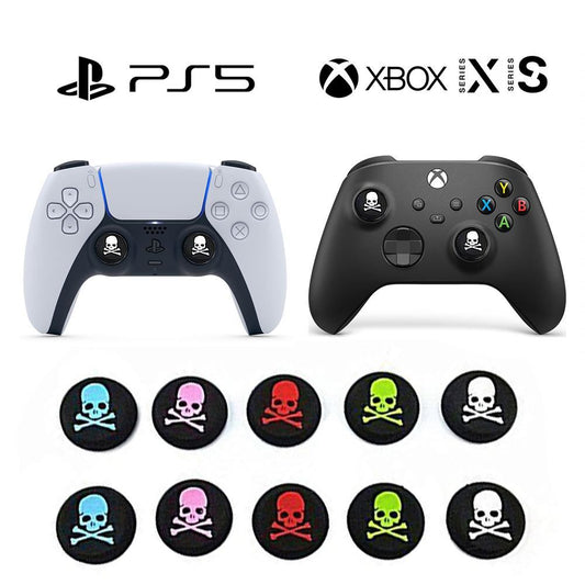 for Xbox Series S|X & PS5 - 2x Skull & Bones Silicone Thumb Stick Grip Covers