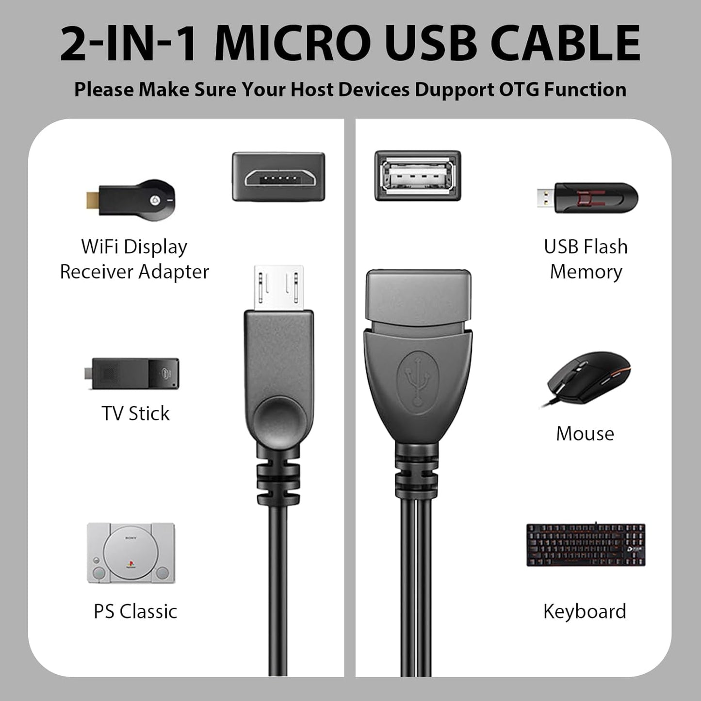 For Amazon Firestick 4K TV - 2in1 Micro USB OTG Adapter Power Cable Splitter HDD