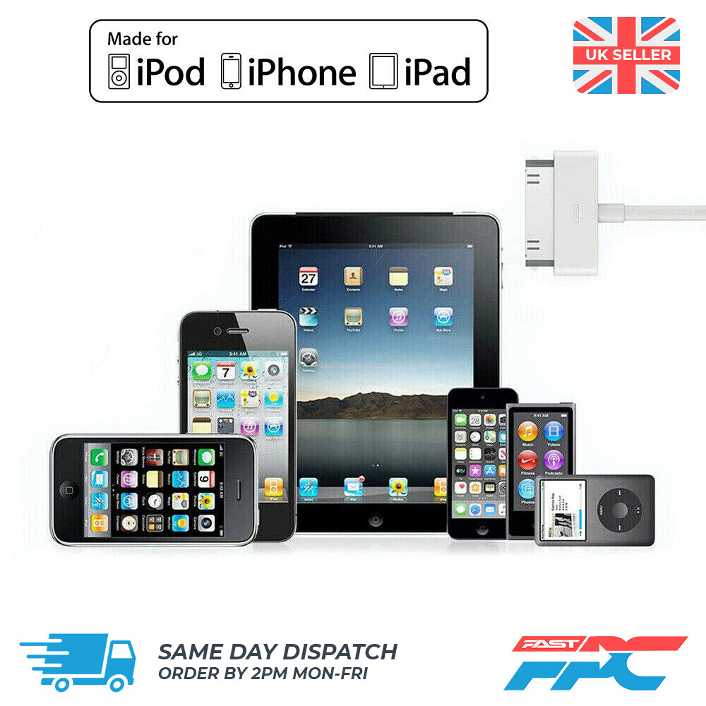 for iPhone iPad iPod Classic - 1m Old Type USB Charging Data Sync Cable Lead 30p
