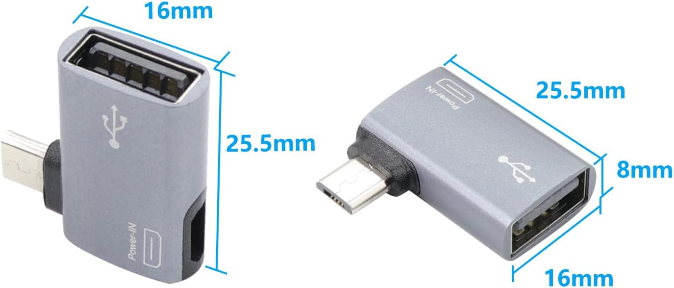 For Amazon Firestick 4K - Silver OTG Adapter Left or Right Angle Micro USB Port