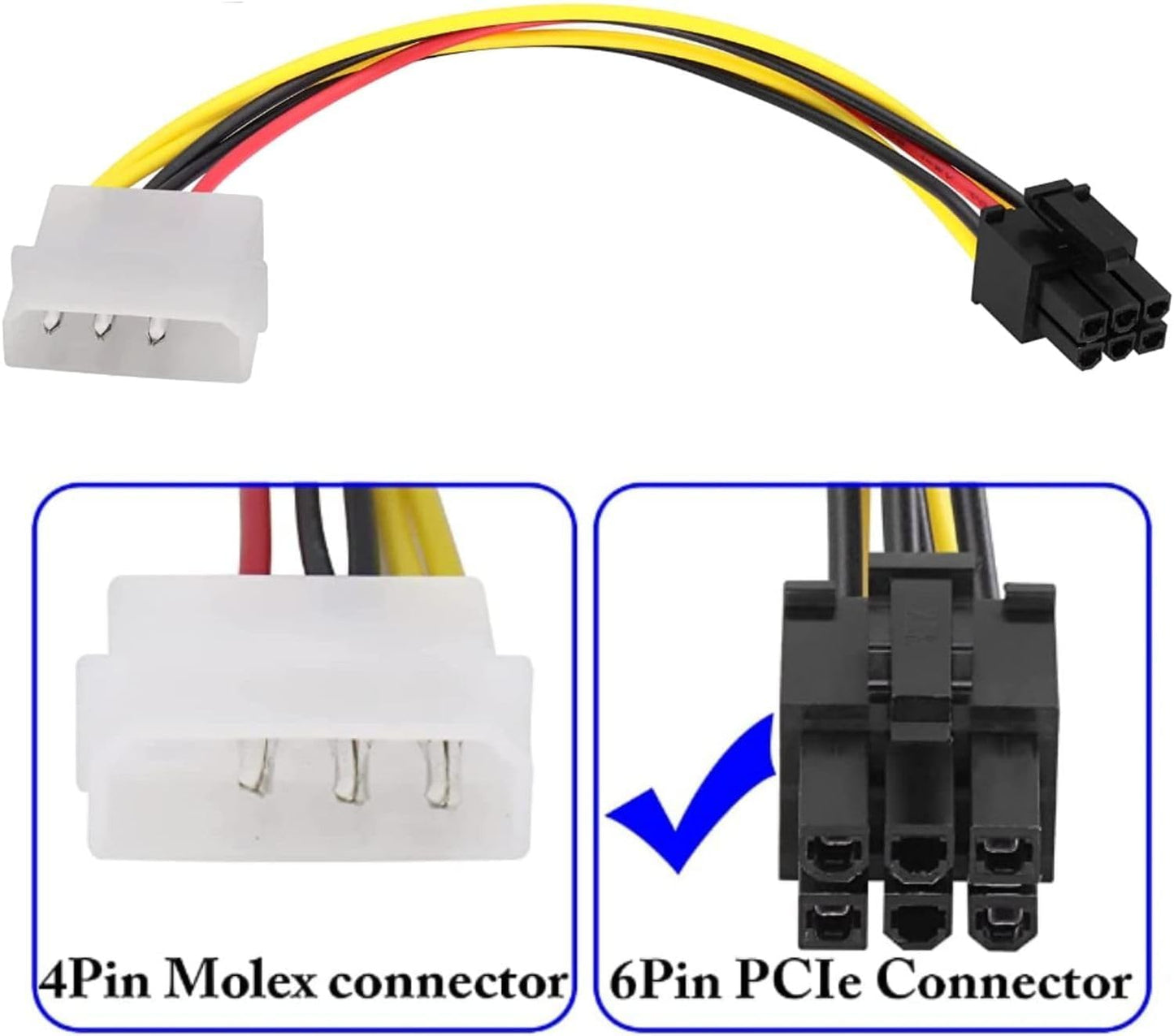 for Graphics Card - 4 Pin Single Molex IDE - 6 Pin PCI-E Express GPU Power Cable