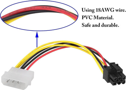 for Graphics Card - 4 Pin Single Molex IDE - 6 Pin PCI-E Express GPU Power Cable