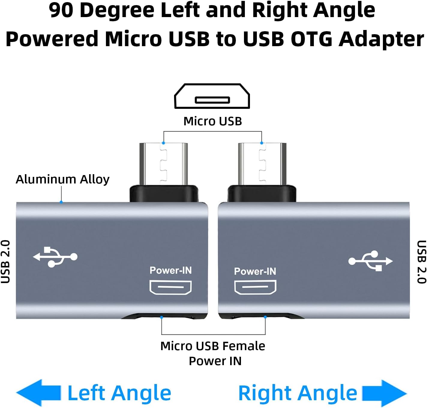 For Amazon Firestick 4K - Silver OTG Adapter Left or Right Angle Micro USB Port