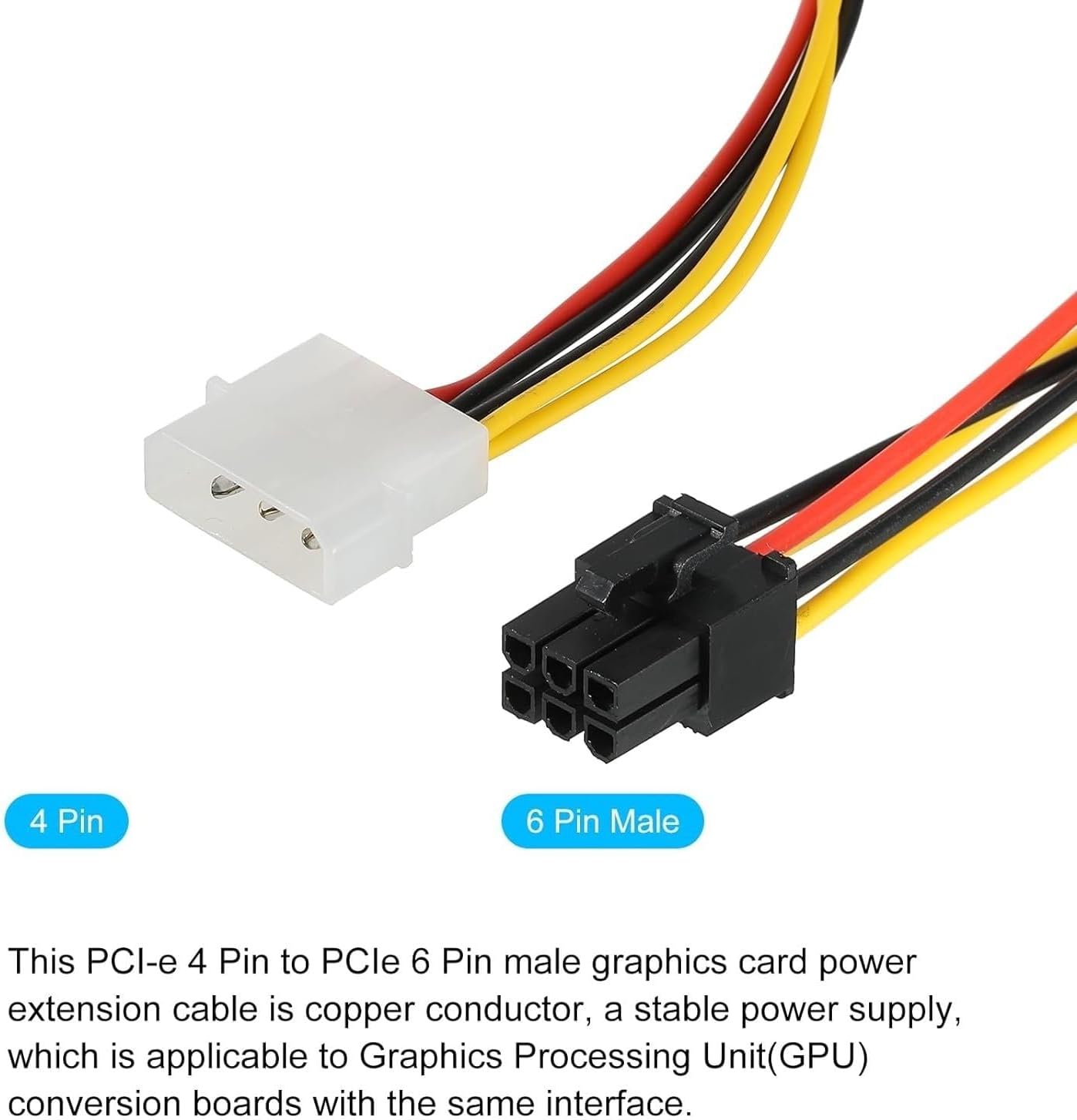 for Graphics Card - 4 Pin Single Molex IDE - 6 Pin PCI-E Express GPU Power Cable