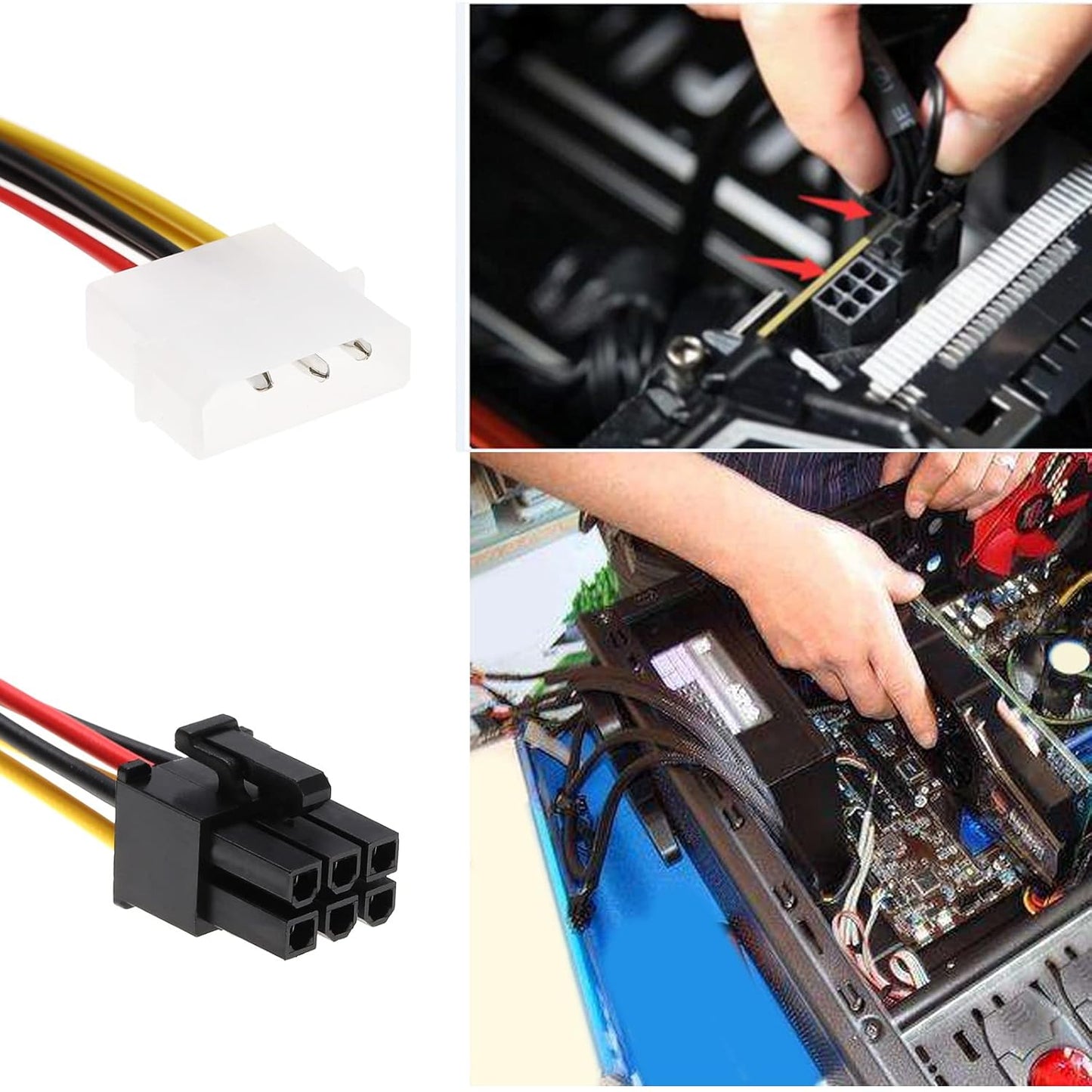 for Graphics Card - 4 Pin Single Molex IDE - 6 Pin PCI-E Express GPU Power Cable