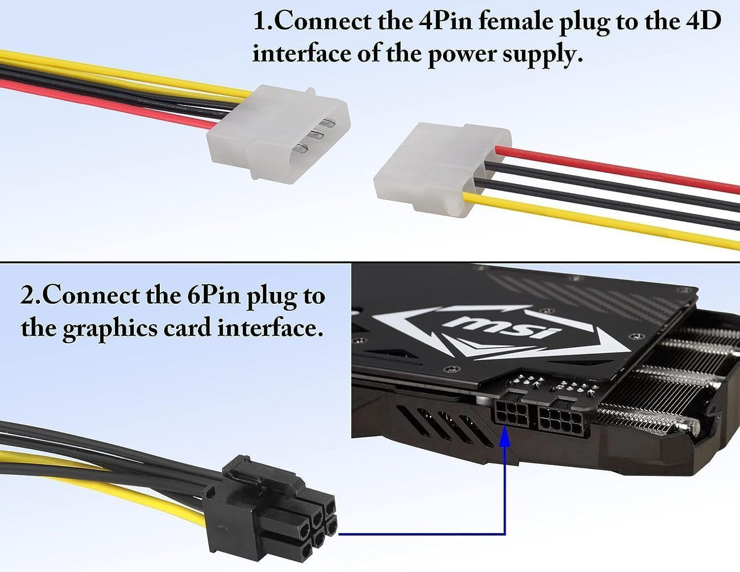 for Graphics Card - 4 Pin Single Molex IDE - 6 Pin PCI-E Express GPU Power Cable