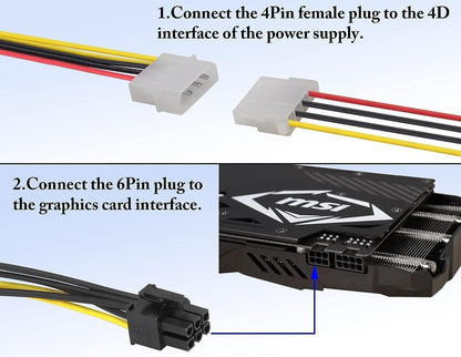 for Graphics Card - 4 Pin Single Molex IDE - 6 Pin PCI-E Express GPU Power Cable