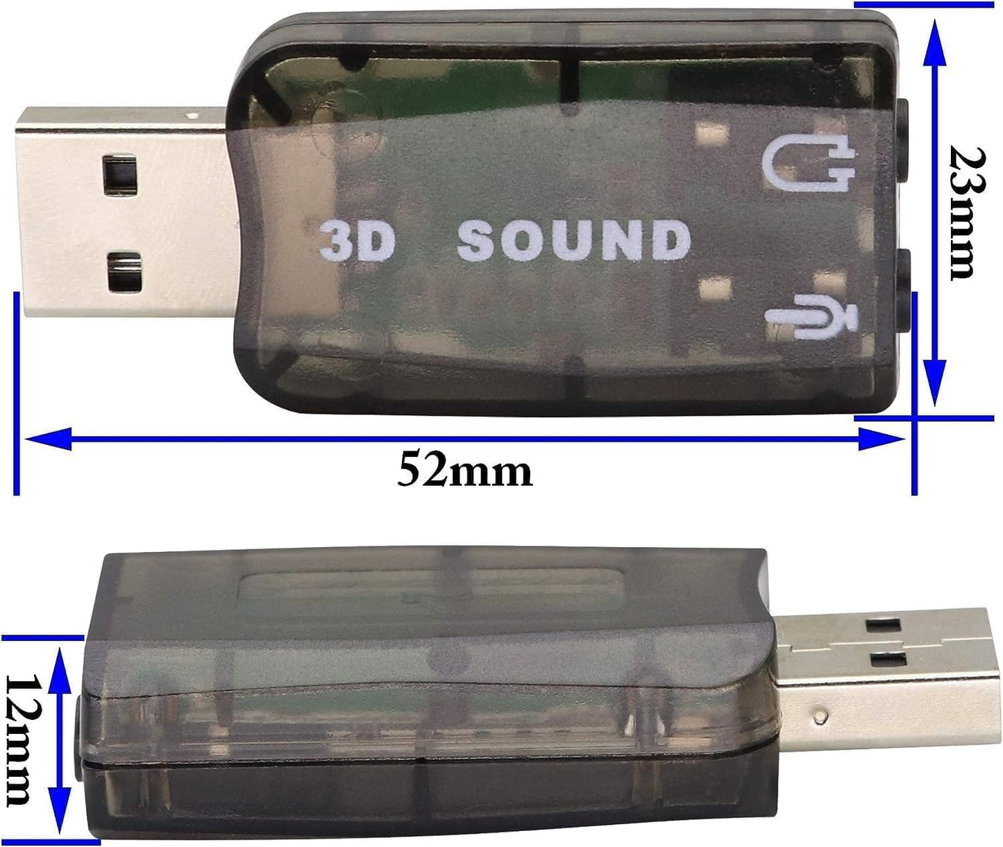 for PC Laptop Mac - USB to Mic 3.5mm External 3D Audio Sound Card Adaptor 5.1Ch