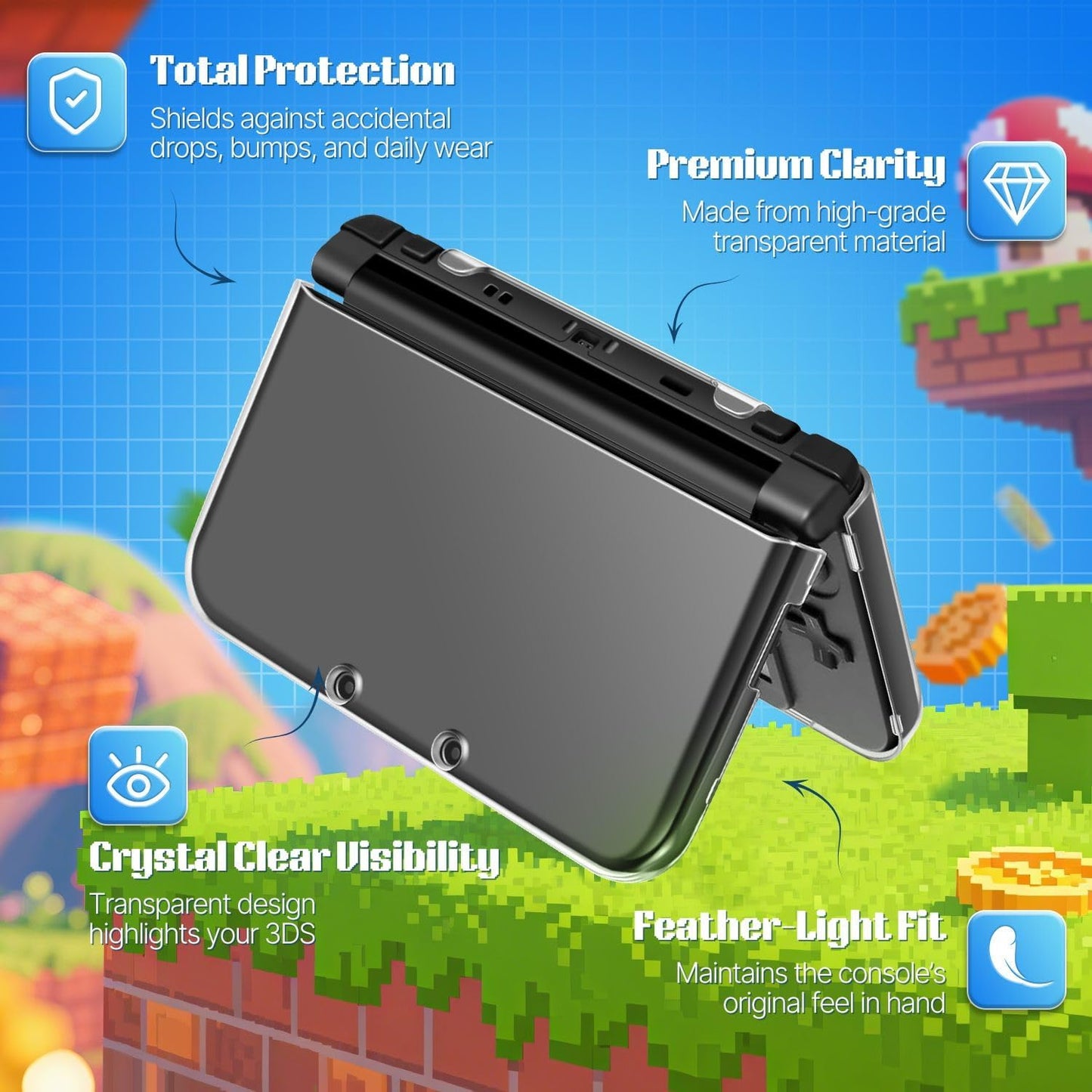 for Nintendo NEW 3DS - Clear Snap On Hard Protective Shell Armour Case Cover