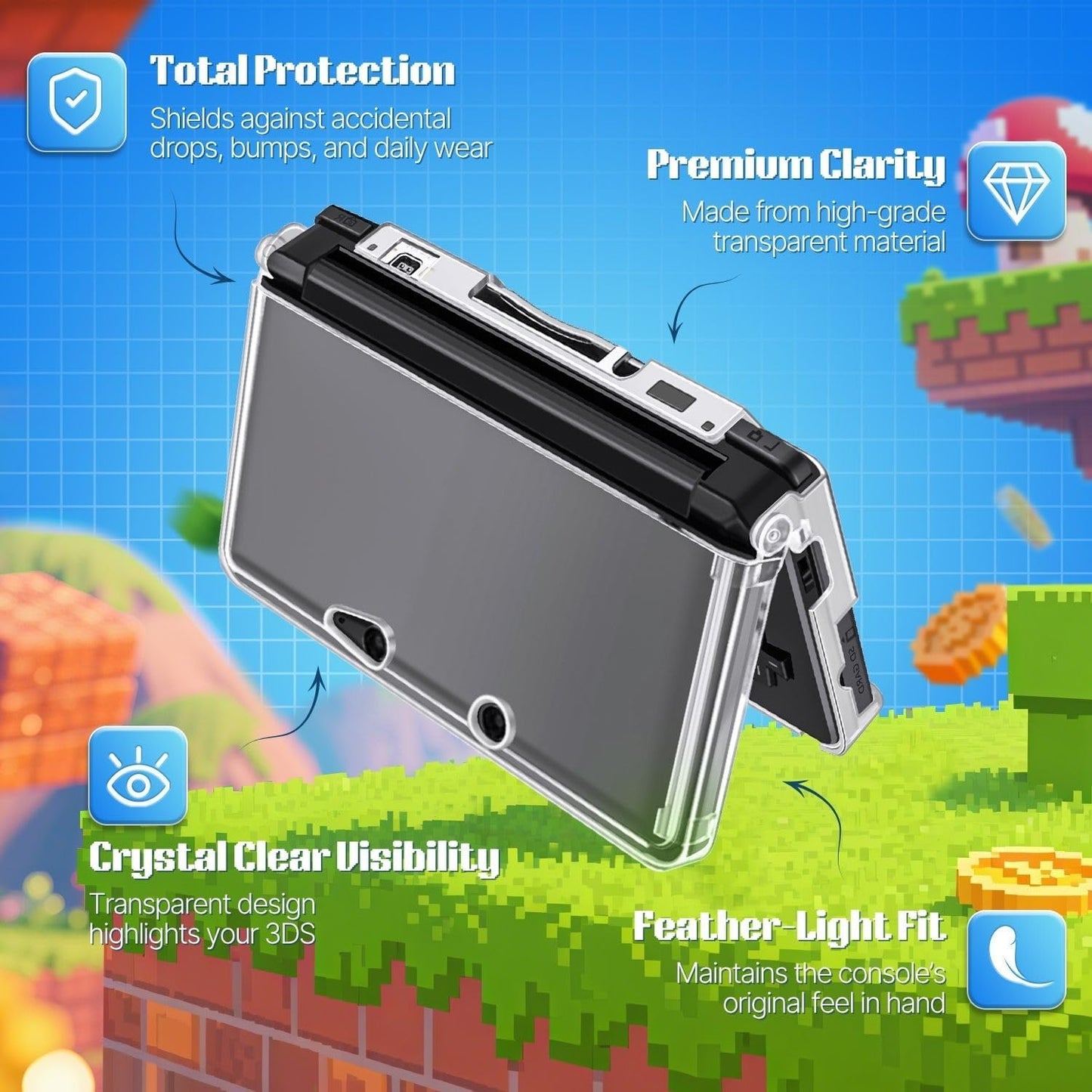for Nintendo 3DS - Clear Snap On Hard Protective Shell Armour Case Cover | FPC