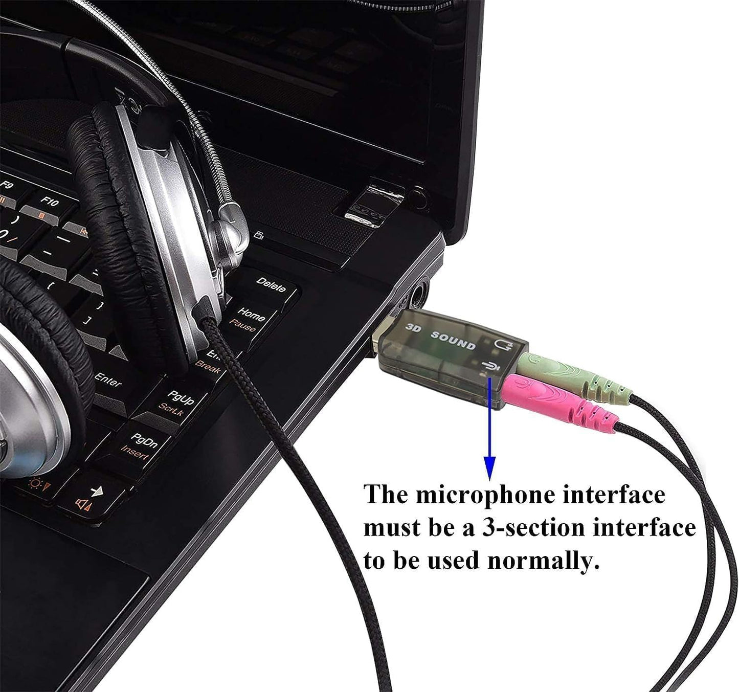 for PC Laptop Mac - USB to Mic 3.5mm External 3D Audio Sound Card Adaptor 5.1Ch