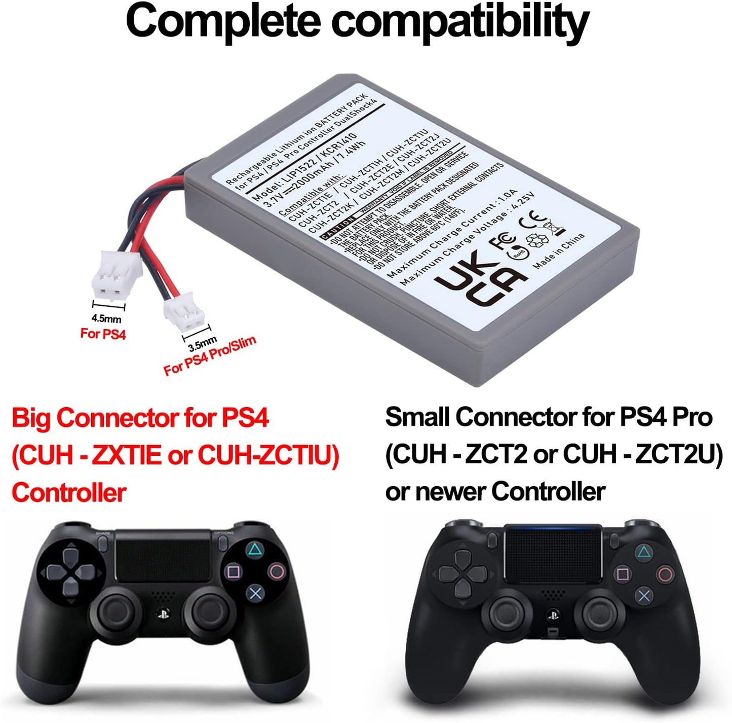 for PS4 KCR1410 & Pro Slim LIP1522 - 2000mAh Replacement Battery Dual Use v1 v2
