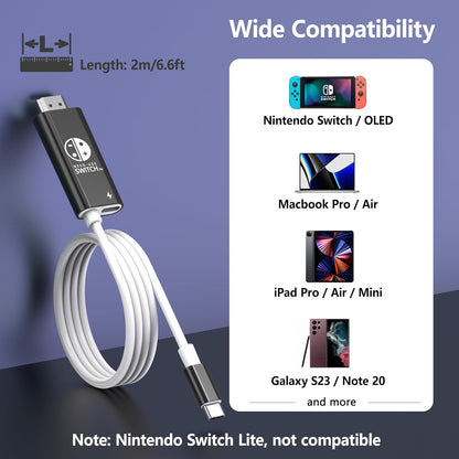 For Nintendo Switch - Black USB C to HDMI 4K TV Adapter Converter Cable 100W PD