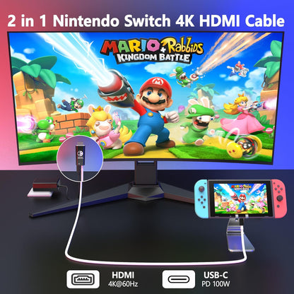For Nintendo Switch - Black USB C to HDMI 4K TV Adapter Converter Cable 100W PD