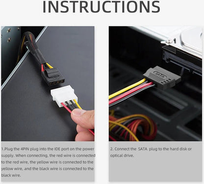 4 Pin Molex IDE to 2 Serial SATA Hard Drive Power Cable Y Splitter PC Extension