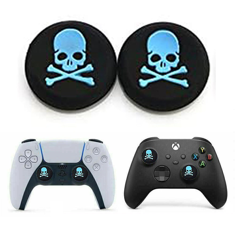 for Xbox Series S|X & PS5 - 2x Skull & Bones Silicone Thumb Stick Grip Covers