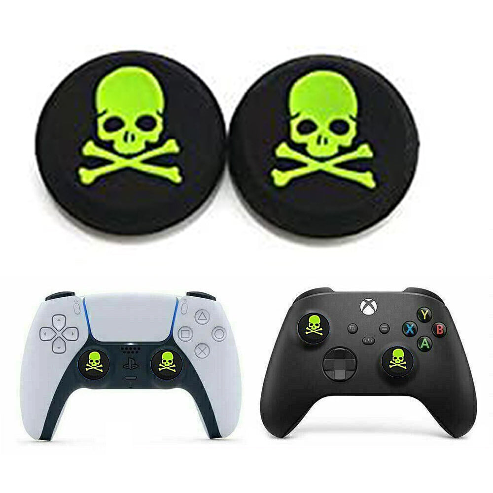 for Xbox Series S|X & PS5 - 2x Skull & Bones Silicone Thumb Stick Grip Covers