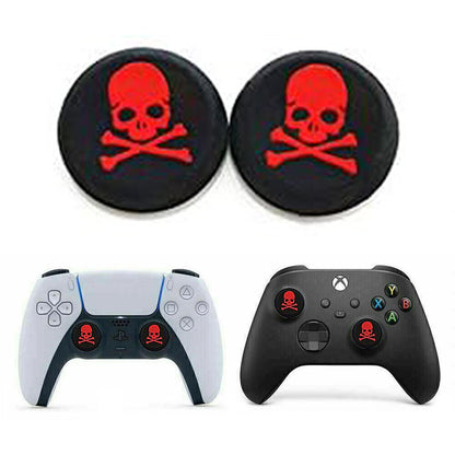 for Xbox Series S|X & PS5 - 2x Skull & Bones Silicone Thumb Stick Grip Covers