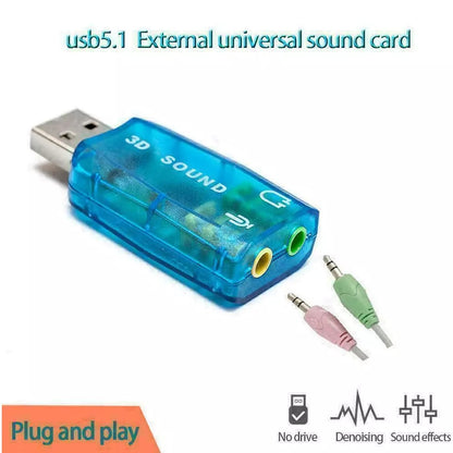 for PC Laptop Mac - USB to Mic 3.5mm External 3D Audio Sound Card Adaptor 5.1Ch